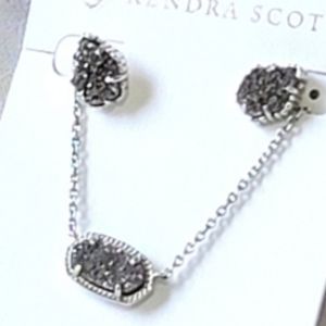 Kendra Scott Drusy platinum necklace and Tess stud platinum earrings.